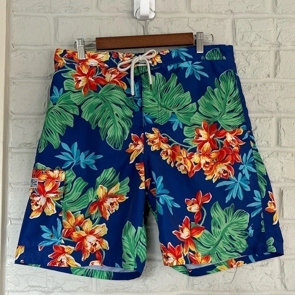 Polo Ralph Lauren Floral Kailua Board Style 8.5 Inch Swimsuit Size Large